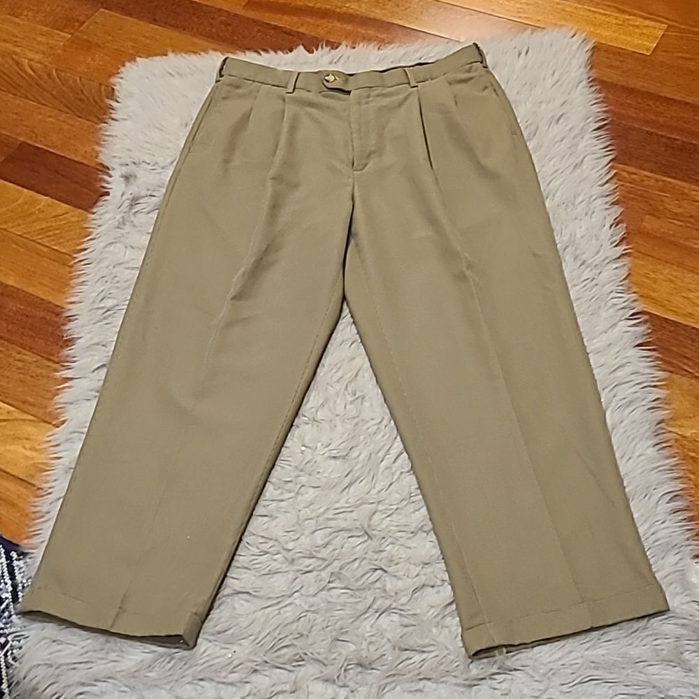 Croft and barrow mens black and tan‎ polyester cuffed dress pants size 38x29